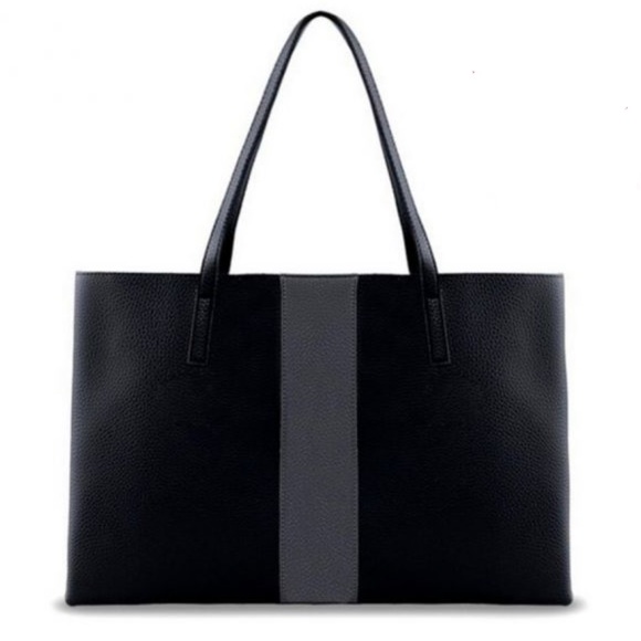 VINCE CAMUTO—BLACK VEGAN LEATHER “LUCK TOTE” BNWOT - Picture 1 of 14